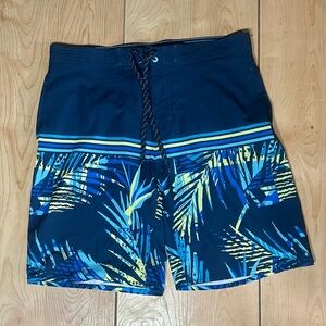Men's Blue Palm Print Swim Shorts